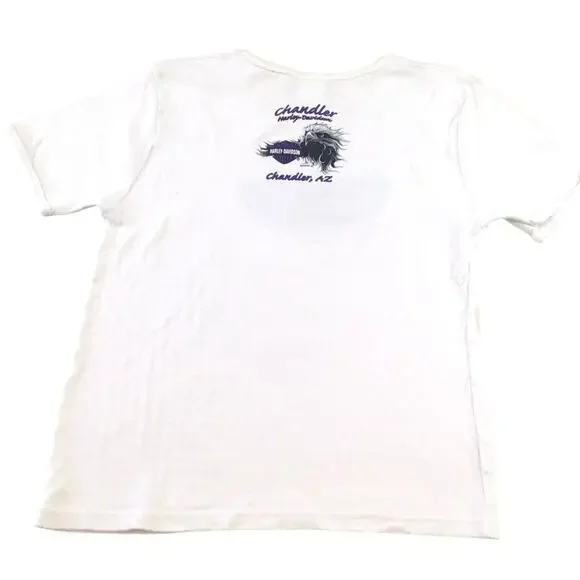 Harley Davidson Chandler AZ Women's T-Shirt Med White/Blue - Picture 7 of 7